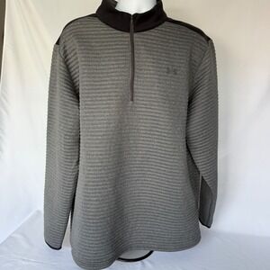 Under Armour Mens Gray Ribbed Quarter Zip Pullover Athletic Jacket Large 2XL